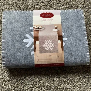 St. Nicholas Square Table Runner Gray With White Snowflake ❄️ 13x72 in - Picture 1 of 3