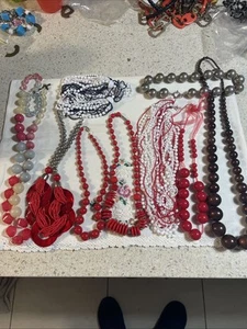 9 Piece Costume Jewellery Necklace Bundle - Reds And Beads - Picture 1 of 6