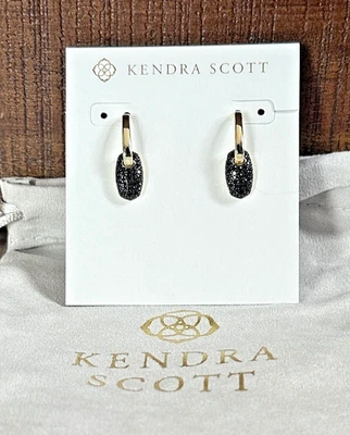 NOVO Brincos Huggie Pavê Banhado a Ouro 14K Kendra Scott Bailey -Cristal Preto, Novo com etiquetas - Imagem 1 de 4