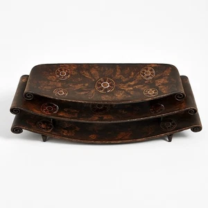Rustic Brown & Gold Finish Metal Tray (Set of 3), 19.5, 18, 15.5″L Home decor - Picture 1 of 5