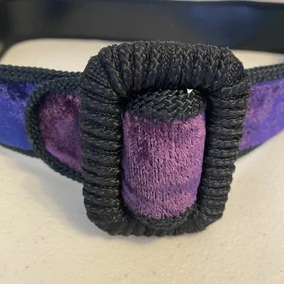 Vintage 90s Carolyne Barton Belt Black Metallic Midnight Blue Purple Velvet Vamp - Image 1 of 4
