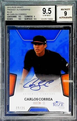 Rize Draft 2013 azul #5 Carlos Correa Houston Astros BGS 9,5 gema como nuevo automático 9 Foto 1 de 2