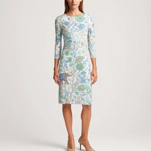 J.McLaughlin Kleid Damen XS Weiß Blau Blumen Langarm A-Linie Midi Retro  - Bild 1 von 9