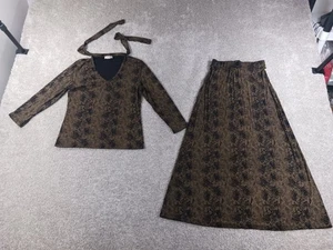Susan Lawrence Medium Womens Outfit Shirt Skirt Brown Animal Print V-Neck Maxi - Picture 1 of 21