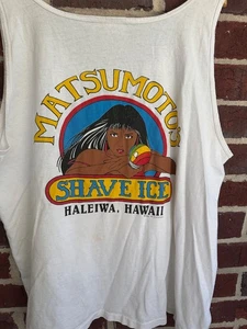 VINTAGE 90’S Tank MATSUMOTO'S SHAVE ICE HALEIWA HAWAII T-SHIRT  White Ripped XL - Picture 1 of 8