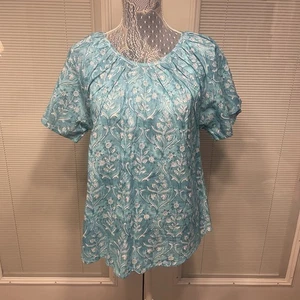 NWT $80 Soft Surroundings Casafina Pullover Aqua Blue Tunic Top Floral Sz M - Picture 1 of 15