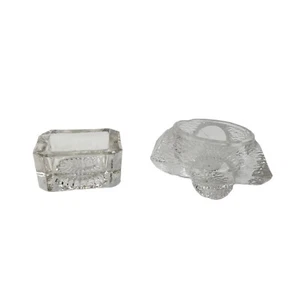 Lot of 2 Vintage Clear Glass Small Open Salt Cellars Wood Log & Rectangle Tub - Picture 1 of 14