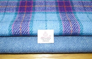 2 Piece Harris Tweed Craft Bundle with Label - Blue Purple Tartan - Picture 1 of 6