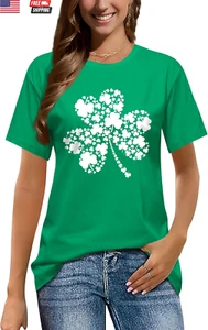 St Patrick'S Day Shirts for Women:Lucky Irish Shamrock Crew Neck Short-Sleeve Gr - Picture 1 of 5
