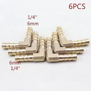 6Pcs (1/4" x 1/4") Brass Barbed Tube Pipe Fitting Hose Barb Elbow 90 Degree NEW - Picture 1 of 7