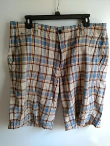 GAP Men's Plaid Shorts Light Blue/Brown/ Off White/Orange 5 Pockets Size 36 - Picture 1 of 5
