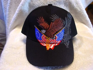 EAGLE USA AMERICAN FLAG FLAGS BASEBALL CAP ( BLACK ) - Picture 1 of 3