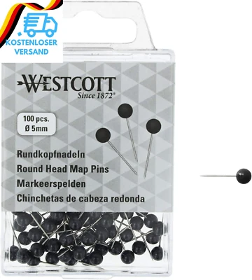 BESUCHE DEN WESTCOTT-STORE WESTCOTT Rundkopfnadeln, 100 Stück, 5 Mm Durchmesser, 16 Mm Lang, Schwarz, E-105