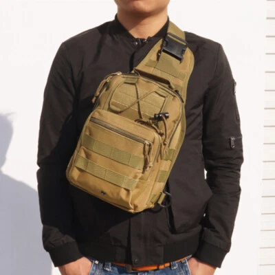 Men Backpack Molle Tactical Sling Chest Pack Shoulder Bag Outdoor Hiking Travel - Image 1 of 4