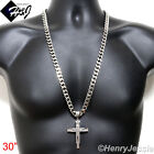 30"MEN Stainless Steel HEAVY 11x5mm Silver Cuban Curb Necklace Cross Pendant*A11