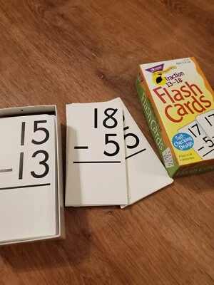 Subtraction Flash Cards Math Activity Homeschool Study Self-Checking 13-18 - Image 1 of 3