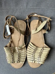 Stylish BNWOB Next summer gladiator ladies sandals beige leather and gold UK6 - Picture 1 of 12