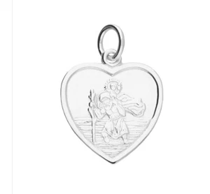 St Christopher Medium Plain Heart Pendant Sterling Silver 925 Charm - Picture 1 of 1