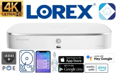 🔥 Lorex N843A82 Fusion 4K HD 8CH NVR 2TB Smart Security Video Camera Network 🔥