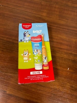 NUEVO Paquete de regalo sellado COLGATE BLUEY cepillo de dientes eléctrico y pasta de dientes de frutas con burbujas Foto 1 de 2