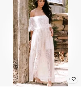 Baltic Born Caroline Lace Maxi Dress Off Shoulder Wedding Boho Size Medium New - Picture 1 of 13