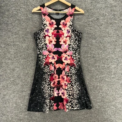 H&M Dress Women M Medium Black Floral Sheath Midi Sleeveless Round Neck Casual - Image 1 of 4