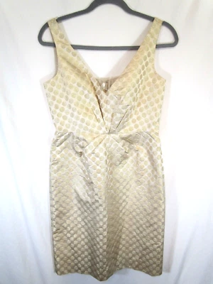 J. Vestido de cóctel Jaquard sin mangas cuello en V lunadote dorado Crew Collection talla 4 Foto 1 de 4