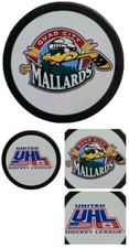 QUAD CITY MALLARDS OFFICIAL UHL HOCKEY PUCK VEGUM MFG. MADE IN SLOVAKIA