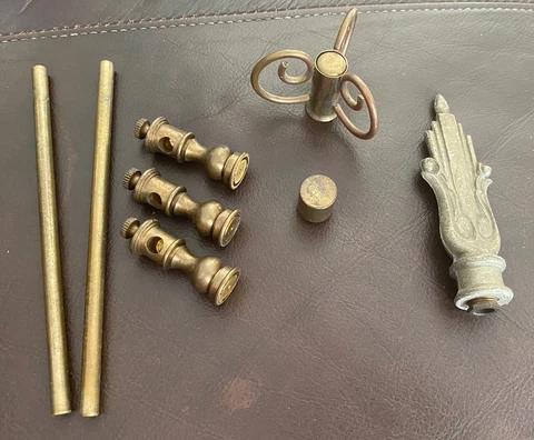 Lot 8 Vintage Solid Brass Lamp Finials Threaded Staff Topper 2 Poles Gold Color Cover