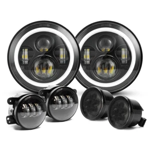 Combo 7" Halo LED Headlights Fog Lights Turn Lamp Kit For Jeep Wrangler JK 07-18 - Picture 1 of 12