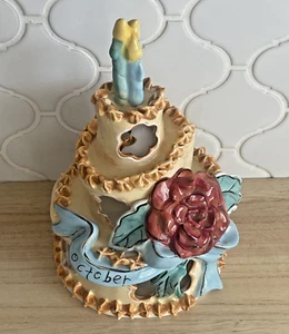 Happy Birthday Cake Party Tea Light Heather Goldminc Blue Sky Ceramics 2011 - Picture 1 of 19