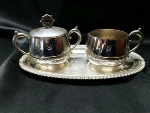 Antique Crosby cream and sugar with Tray silver plated. - Picture 1 of 9
