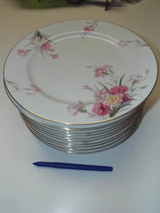 EXC 12 Dinner Plates AMHERST GOLD Noritake PINK CARNATION - Picture 1 of 2