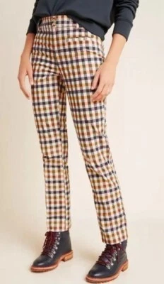 NUEVO Pantalones de Pana Anthropologie The Essential Ajustados Patada Acampanados a Cuadros 14 Nuevos sin Etiquetas Foto 1 de 4