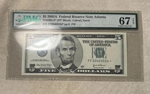 2003 $5 Federal Reserve STAR Note HIGH GRADE! PMG Superb Gem Unc 67EPQ - Picture 1 of 2