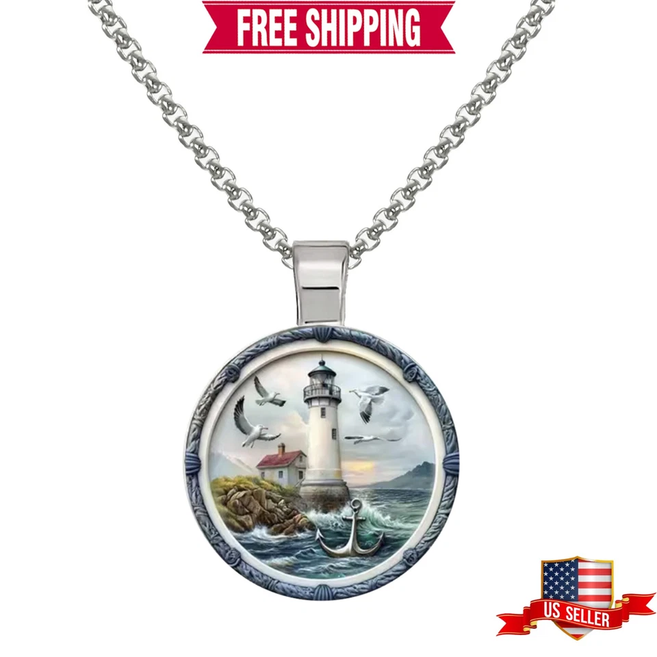 Intrincado Colgante Boho Faro Holográfico Azul, Collar Acero Inoxidable Foto 1 de 1