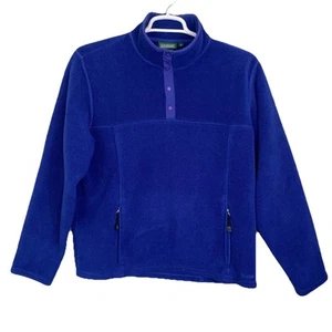Pullover polar L L Bean para hombre mediano Polartec 1/4 bolsillos a presión azul cobalto de colección - Imagen 1 de 12