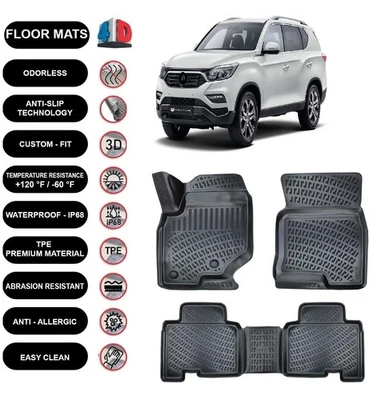 Floor Mats Liner Fits SsangYong Rexton (2017-2023) Waterproof 4D Molded Black X4 - Изображение 1 из 4