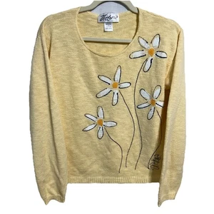 Victoria Women's 100% Cotton Long Sleeve Yellow Hand Painted Daisy Top One Size - Picture 1 of 6