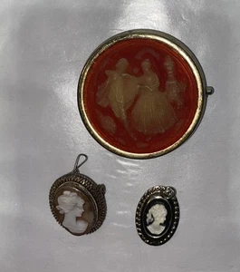 Broche/colgante camafeo vintage italiano plata 925 y concha tallada - Imagen 1 de 6