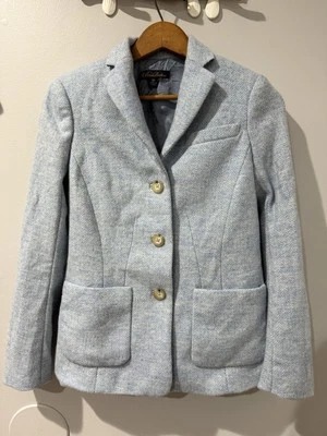 Jaqueta blazer Brooks Brothers lua azul céu espinha de peixe lã tweed tamanho 2 P - Imagem 1 de 4