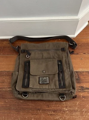Levi's Messenger Laptop Bag Shoulder Strap Green Cotton Black Leather 15 x 12.5" - Image 1 of 4