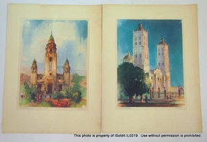 LOT 2 VTG PRINTS Talio-Crome c1950s AL METTEL THE PANTHEON, PUEBLA CATHEDRAL - Picture 1 of 9
