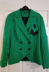 Travilla Vintage Women's Green & Black Striped Double Breasted Blazer Size 10 - Picture 1 of 9