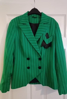 Travilla Vintage Women's Green & Black Striped Double Breasted Blazer Size 10 - Image 1 of 4