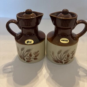 VINTAGE vinagre y aceite cerámica Japón jarras de trigo botellas cruets - Imagen 1 de 2