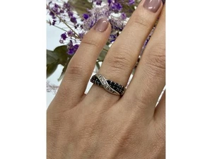 925 Sterling Silver Black & White Tourmaline "yin Yang" Ring Size 6.5 - Picture 1 of 8