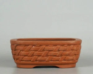 Japanese TOKONAME bonsai pot DAIZAN sign DEIMONO Basket design Rect w3.9" *856 8 - Picture 1 of 8