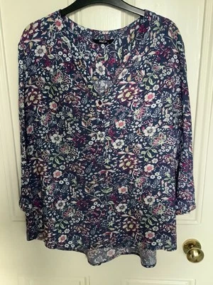 M&Co ladies blue Floral Blouse Size 14 Excellent Used Condition - Image 1 of 3