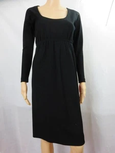 Halston Black Wool Dress Long Sleeve Scoop Neck Gathered Empire Waist Wool SZ S - Picture 1 of 5